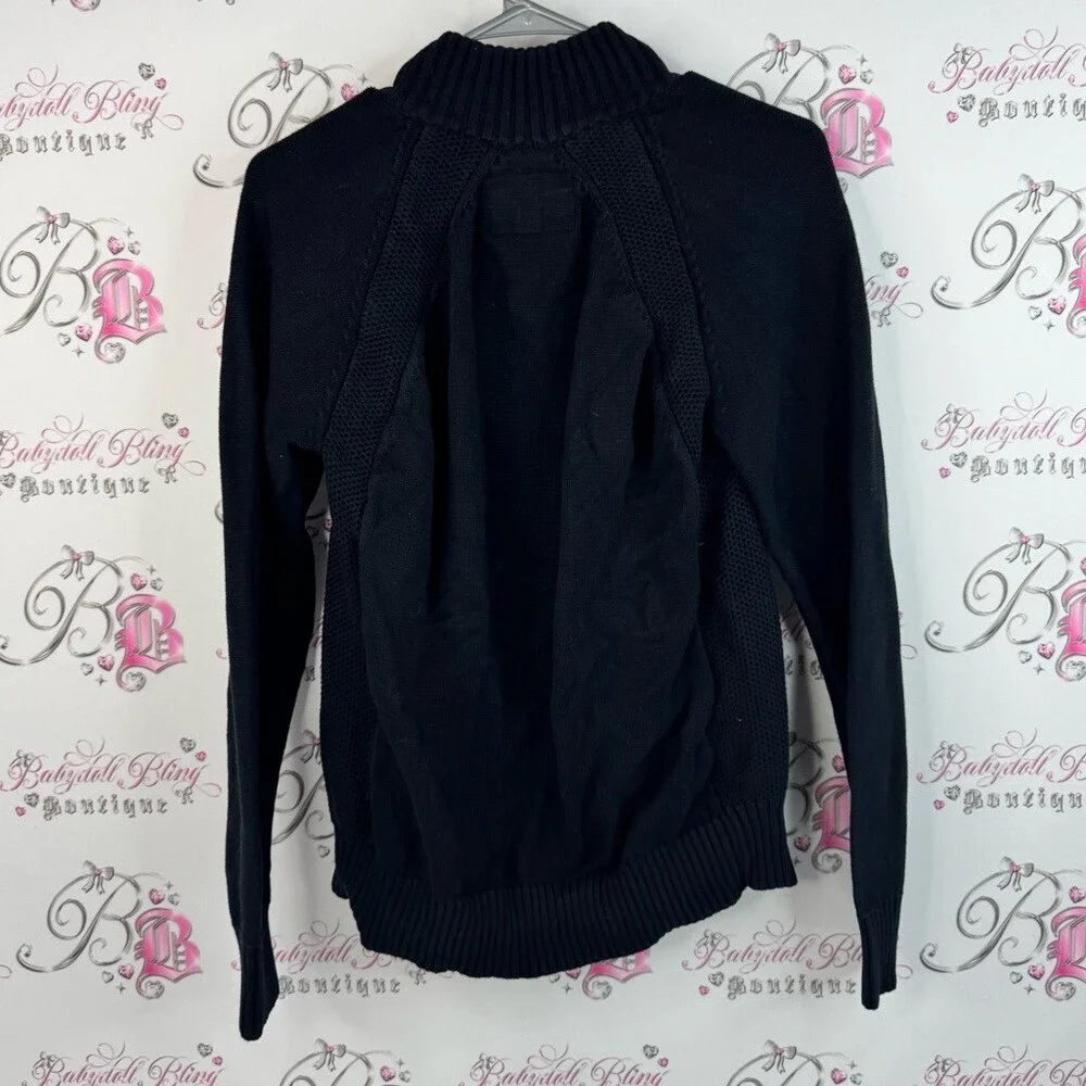 Guess sweater zip up cable knit knitted warm cozy Black Textured Knit Sweater